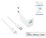 Set de încărcare USB C+A 20W, PD, alb, 1m Lightning/C 20W, 3.6V~5.9V/3A; 6~9V/2A; 9V~12V/1.5A